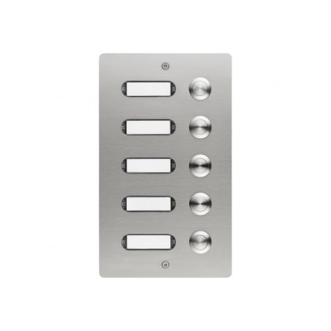 Panneau sonnette inox brossé V2A 5 boutons poussoirs encastrés 130x220x45mm