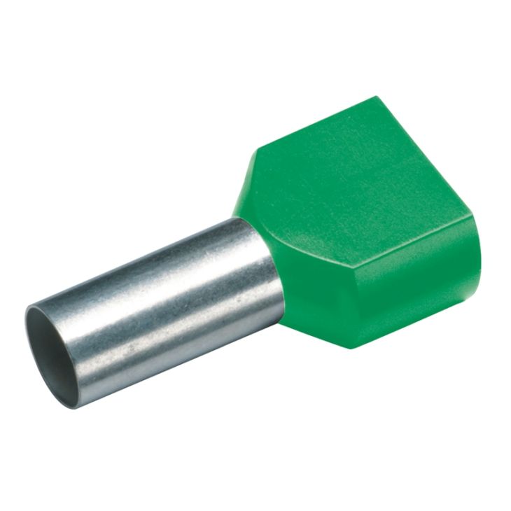 GeÏsoleerde TWIN Adereindhuls, 2x 16mm², lengte 14mm, groen