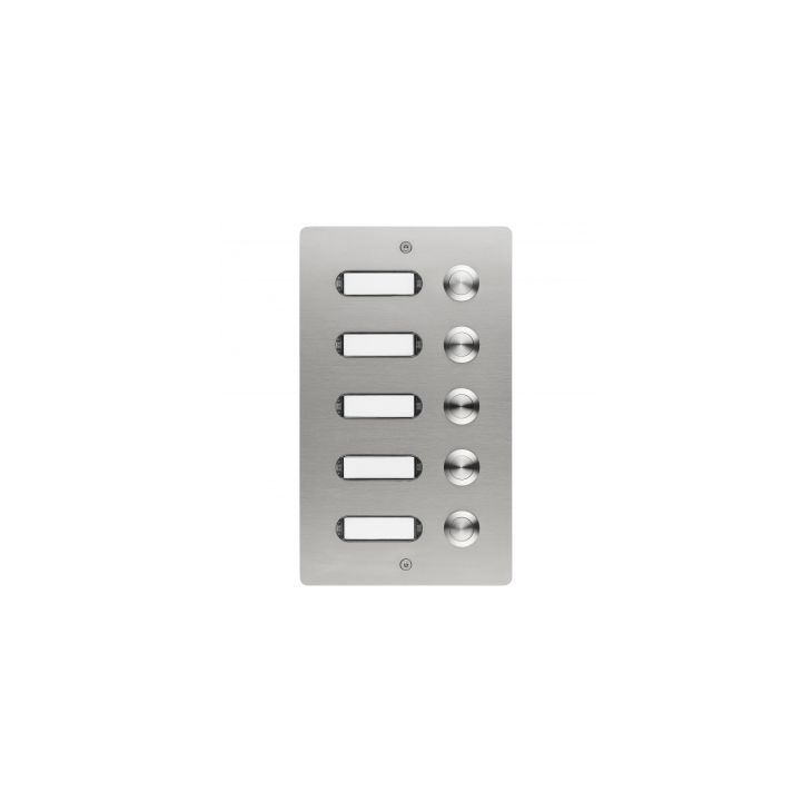 Panneau sonnette inox brossé V2A 5 boutons poussoirs encastrés 130x220x45mm