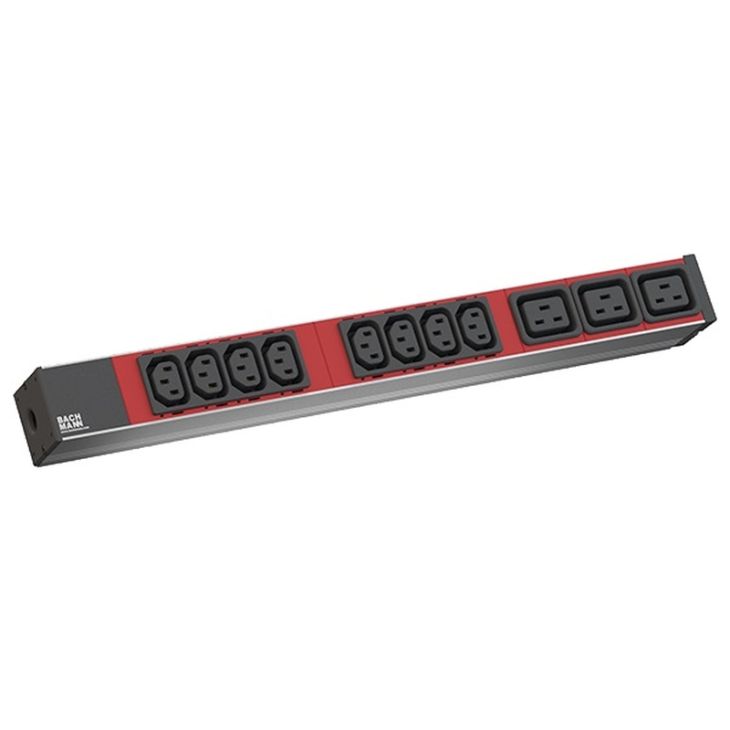 19" 1U power socket 8x IEC320 C13 rood 3x IEC320 C19 rood met kabel 2m