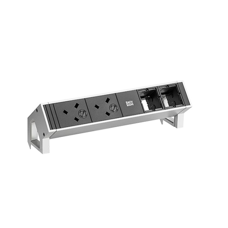 DESK2 2x UK 3,15A 45ø 2x Mod.Vide.Inox lack