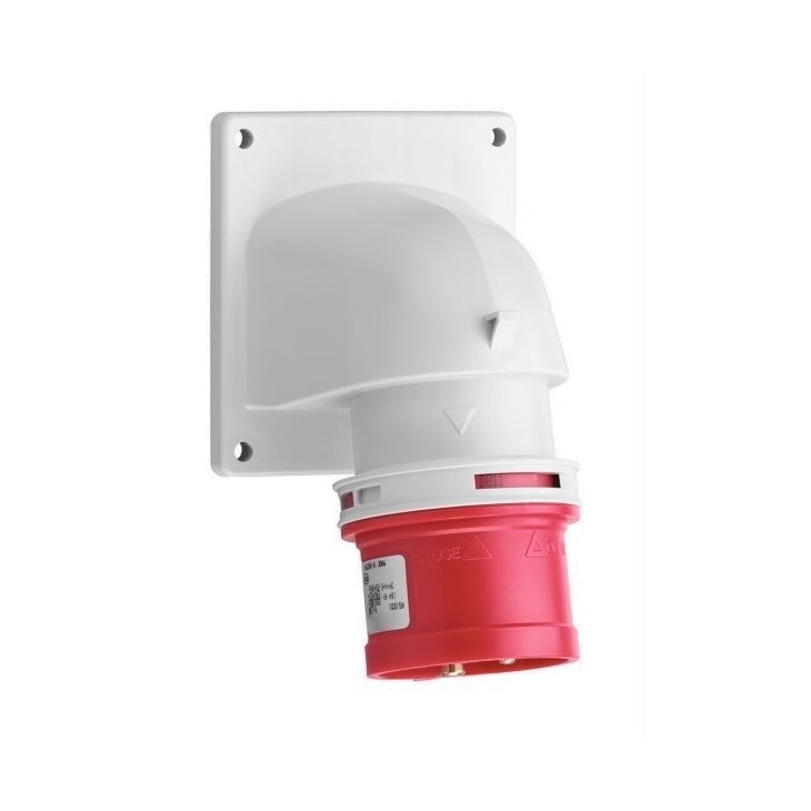 CEE L-vormige aanbouwapparaatstekker, IP44, 16A, 4-polig, 400V, 6h, rood