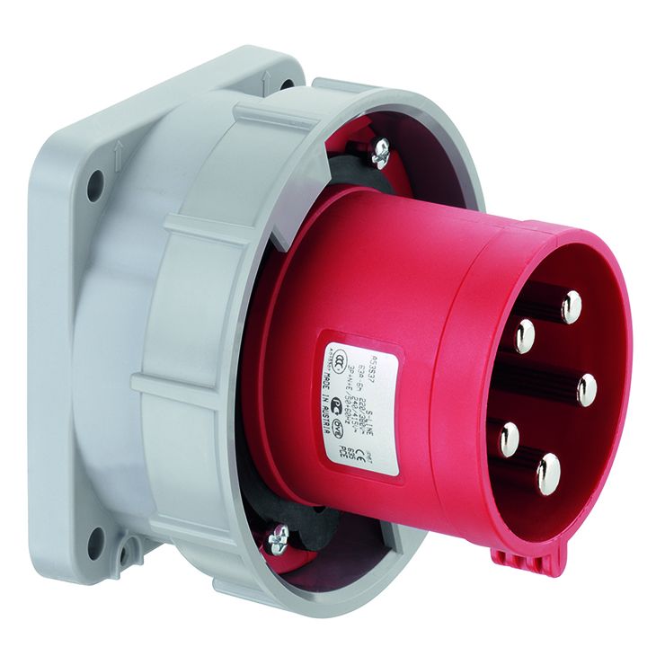 Prise CEE mâle droite pour appareil, IP67, 63 A, 5 pôles, 400 V, 6h, rouge