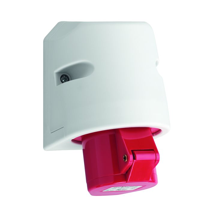 CEE wandcontactdoos, IP44, 16A, 4-polig, 400V, 6h, rood