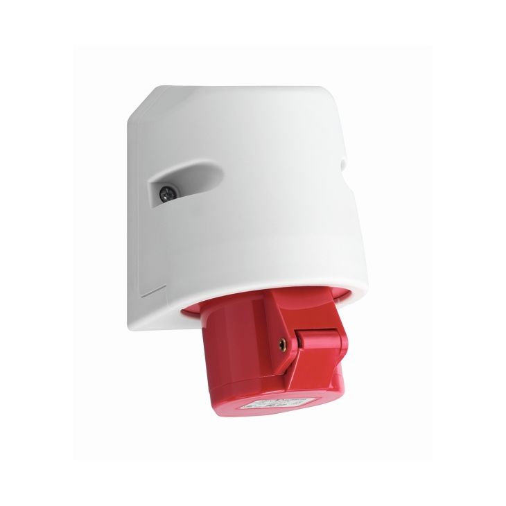 CEE wandcontactdoos, IP44, 16A, 4-polig, 400V, 6h, rood, zonder schroeven