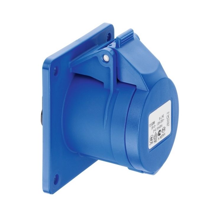 Prise CEE sur embase, droite, IP44, 32 A, 3 pôles, 230 V, 6h, bleu