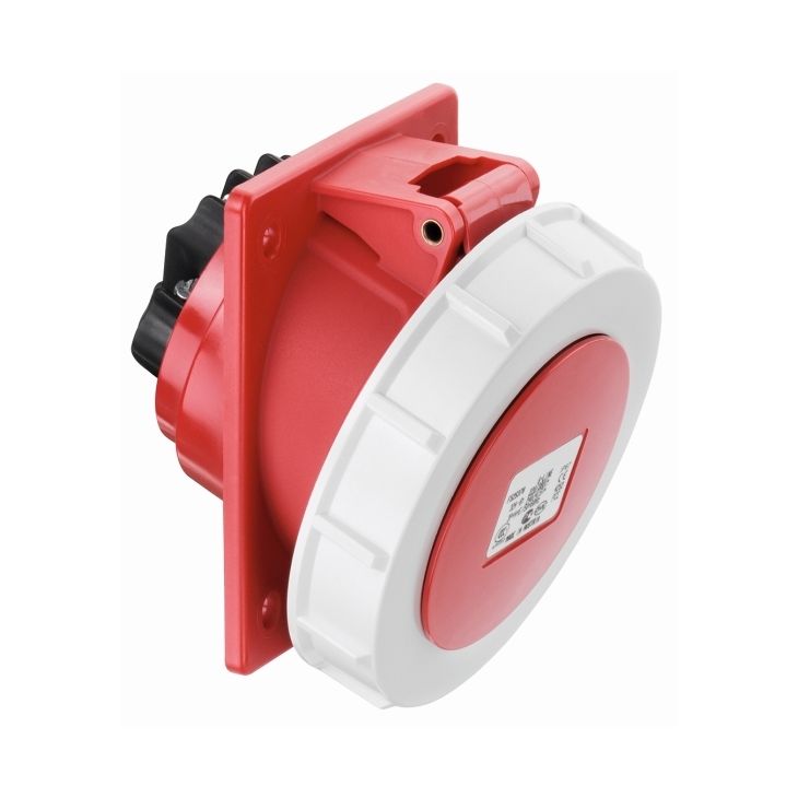 CEE flenscontactdoos, 20°, IP67, 32A, 4-polig, 440V, 11h, rood