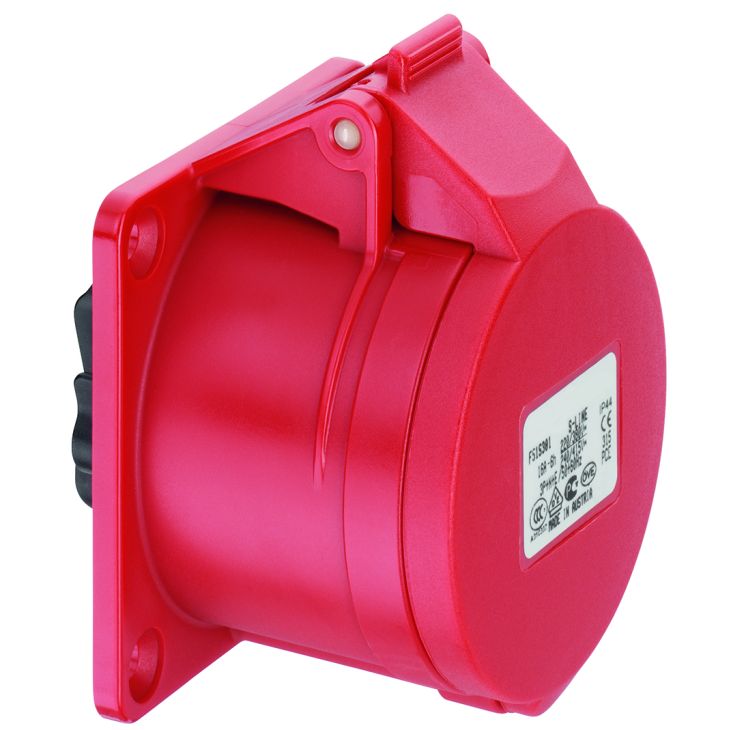 Prise CEE sur embase, droite, IP44, 16 A, 5 pôles, 400 V, 6h, rouge