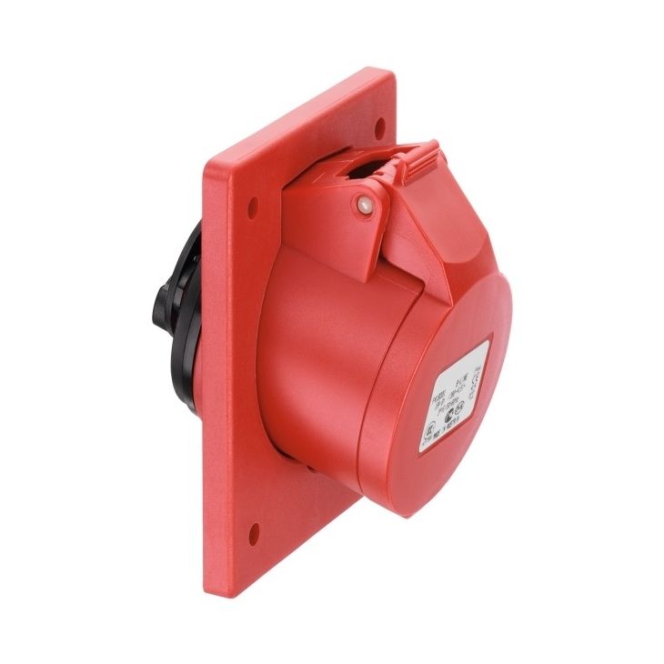 CEE flenscontactdoos schuin 20°, IP44, 32A, 5-polig, 400V, 6h, rood, zonder schroeven