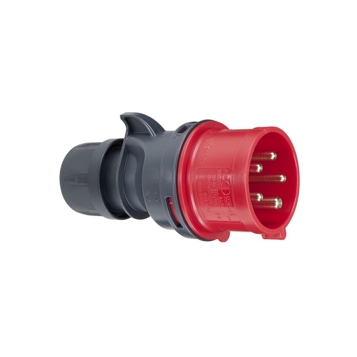 Fiche CEE mâle, IP44, 16 A, 5 pôles, 400 V, 6h, rouge