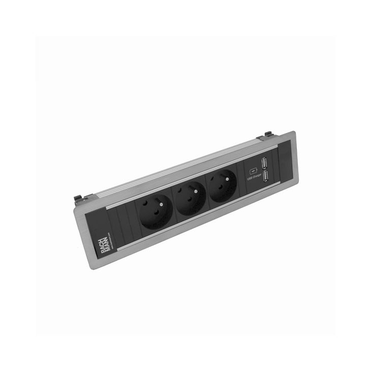 POWER FRAME 4 modules (3x UTE + 1xUSB CHARGER A/A) Inox