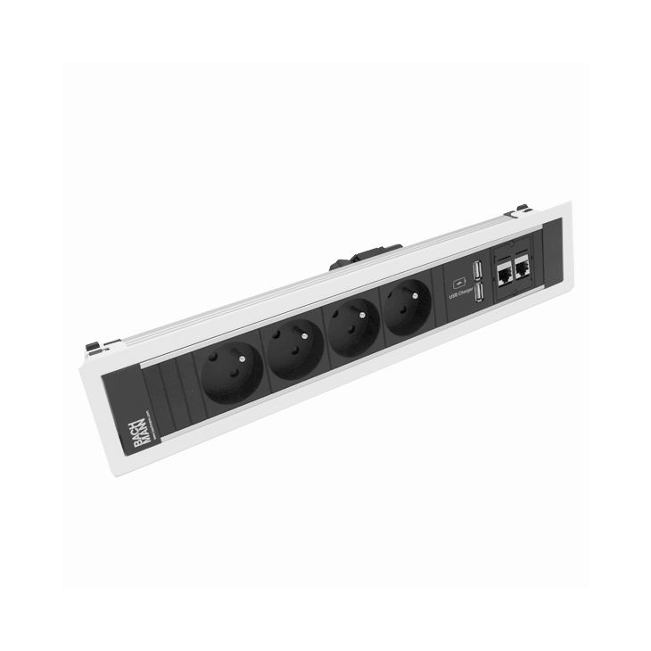 POWER FRAME 6 modules (4xUTE + 1xUSB CHARGER A/A + 2x CAT6 A) blanc RAL9010