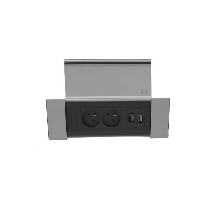 POWER FRAME COVER 3 modules (2x UTE + 1xHDMI + 1xUSB A/A) Inox laqu