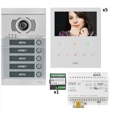 Kit vidéo 5 appartements préprogrammés (face gris)